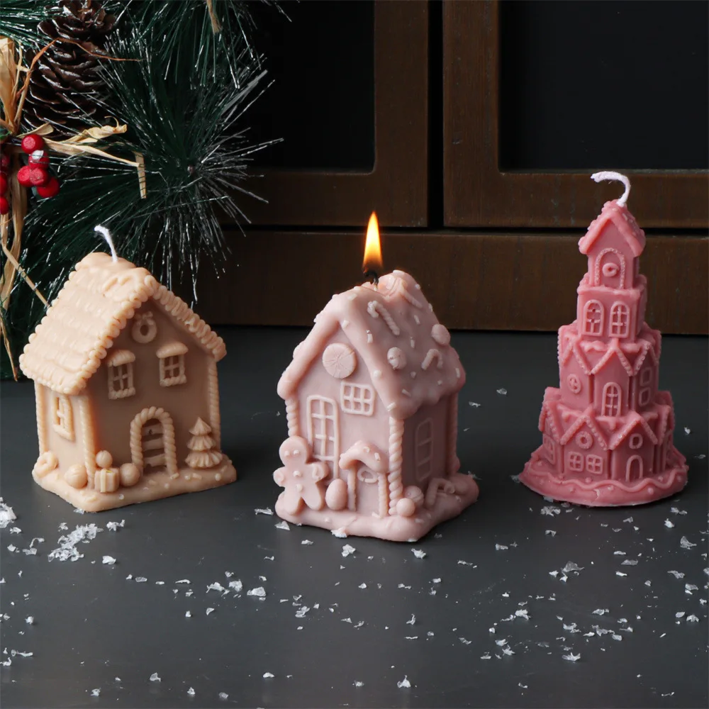 Kerst Kasteel Cottage Kaars Siliconen Mal Snoep Huis Geometrische Aromatherapie Kaars Gips Hars Mal Kerst Decor Cadeau