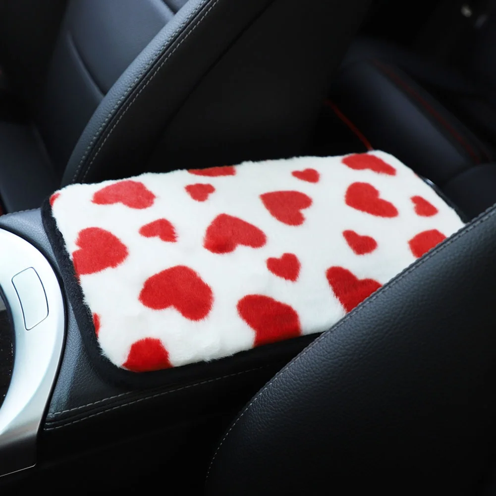 وسادة وحدة التحكم المركزية للسيارة من القطيفة على شكل قلب أرنب من القطيفة الدافئة للشتاء في المنتصف مسند الذراع حصيرة صندوق محمول باليد ملحقات داخلية #2