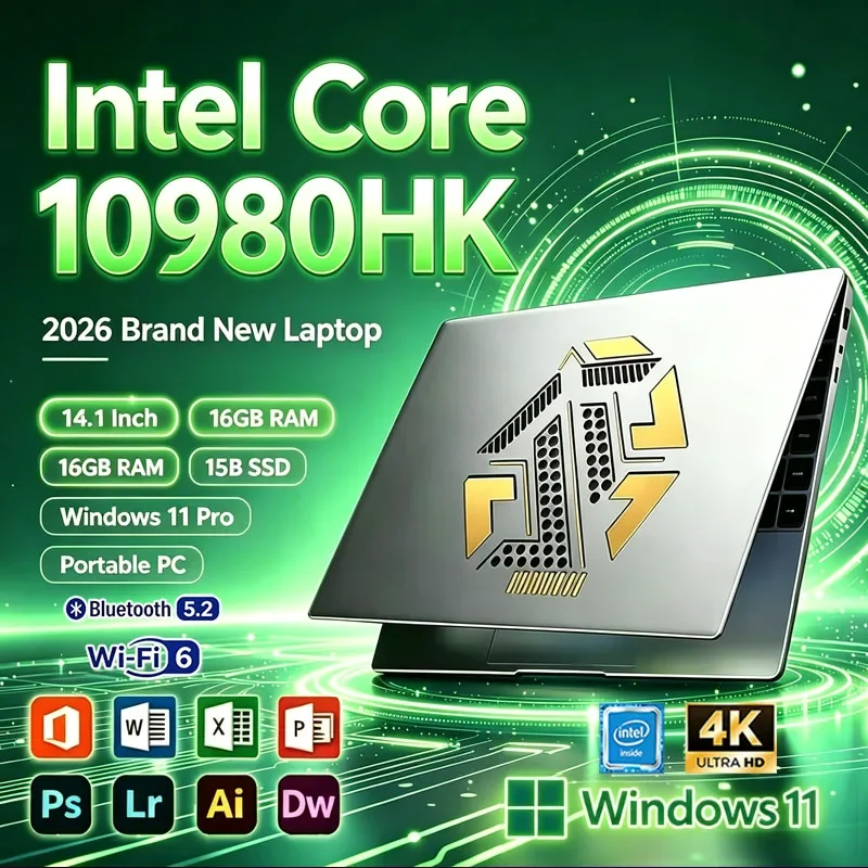 New 14.1 inch Portable LaptopIntel Core I9-10980HK 32GB RAM 2TB SSD Windows 11 5000mAh Fingerprint Office Gaming Notebook PC
