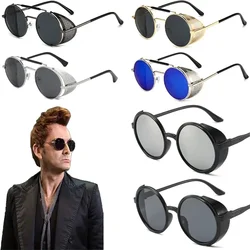 Good Omens Devil Crowley David Tennant Sunglasses Cosplay Props Retro Round Metal Sunglasses Steampunk Men and Women Glasses