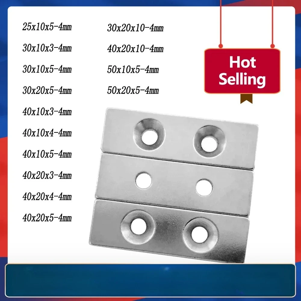 40x10x4 Strong Block Magnetic Magnet 40x10x4mm two Holes 4mm Neodymium Magnet Sheet 30x10x5-4 Permanent NdFeB Magnet 40*20x5-4