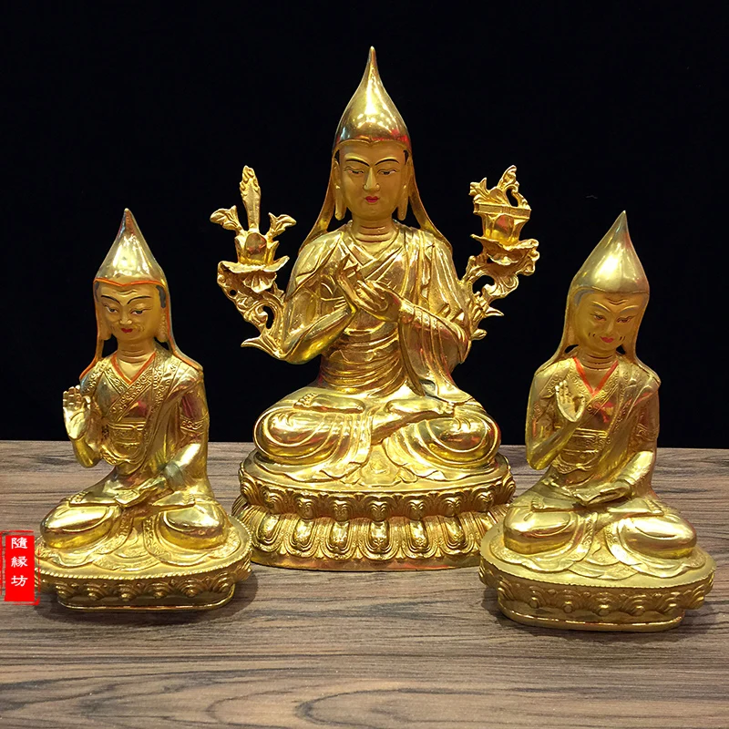 GOOD --large # Buddhist Buddhism efficacious Nepal Gold-plated brass gold Master Kaba Buddha statue-A set