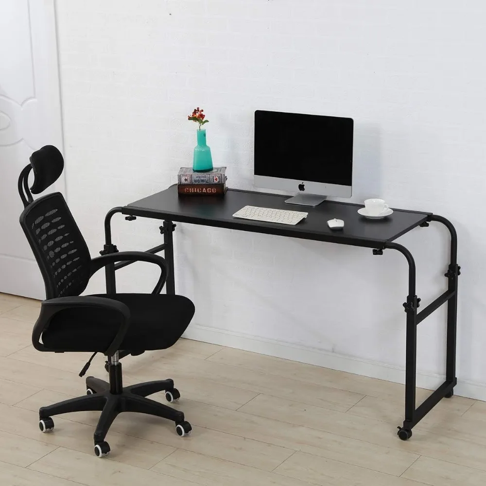 طاولة فوق السرير قابلة للتعديل مع عجلات - مكتب متنقل لأسرة الملكة/الملك، واستخدام الكمبيوتر المحمول والكتابة