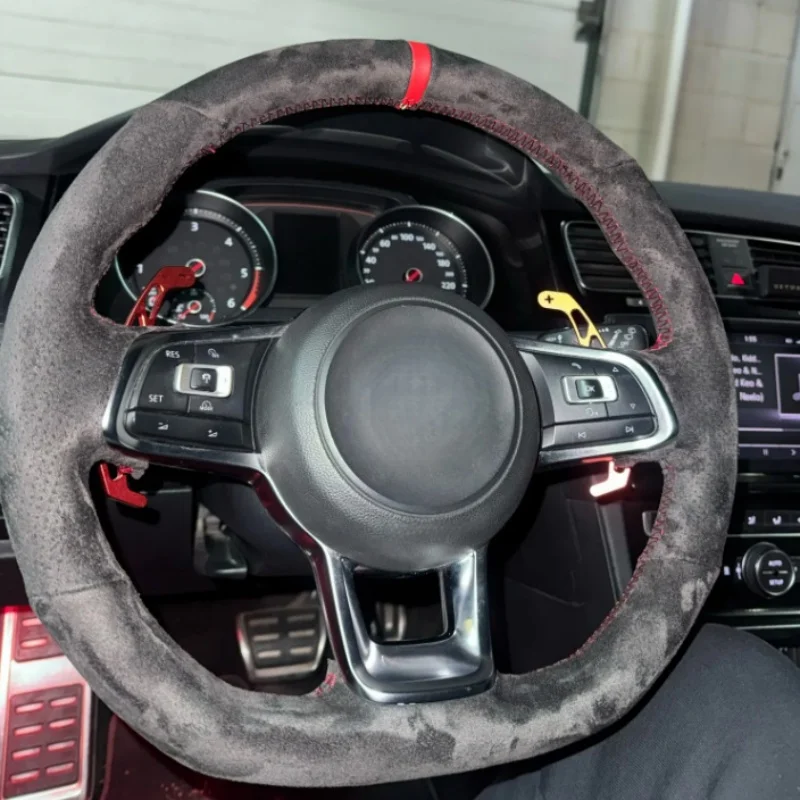 Customized Hand Sewing Suede Golf 7 GTI R MK7 Polo GTI Scirocco 2015 2016 Interior Car Steering Wheel Cover For Volkswagen Golf