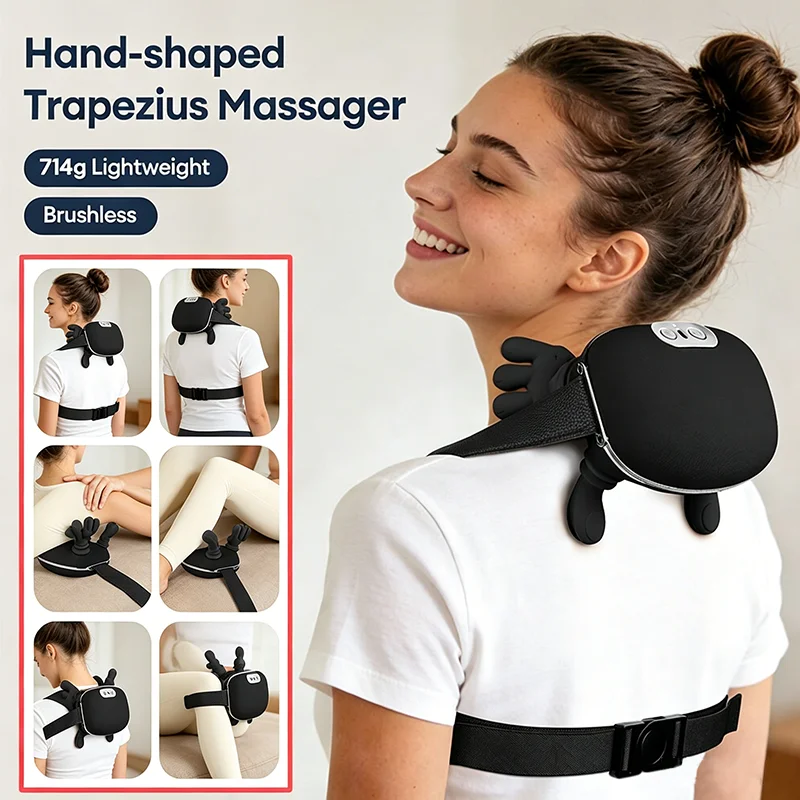 Black 4D Bionic Finger Neck Shoulder Massager Trapezius Neck Cervical Kneading Massage Shawl Brushless Motor Neck Masajeador