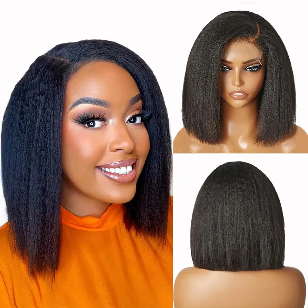 

Yaki Straight Bob Short Human Hair Wigs For Black Curly Human Hair Wig Pre Plucked 180 Density 13x4 HD Frontal Wigs Human Hair