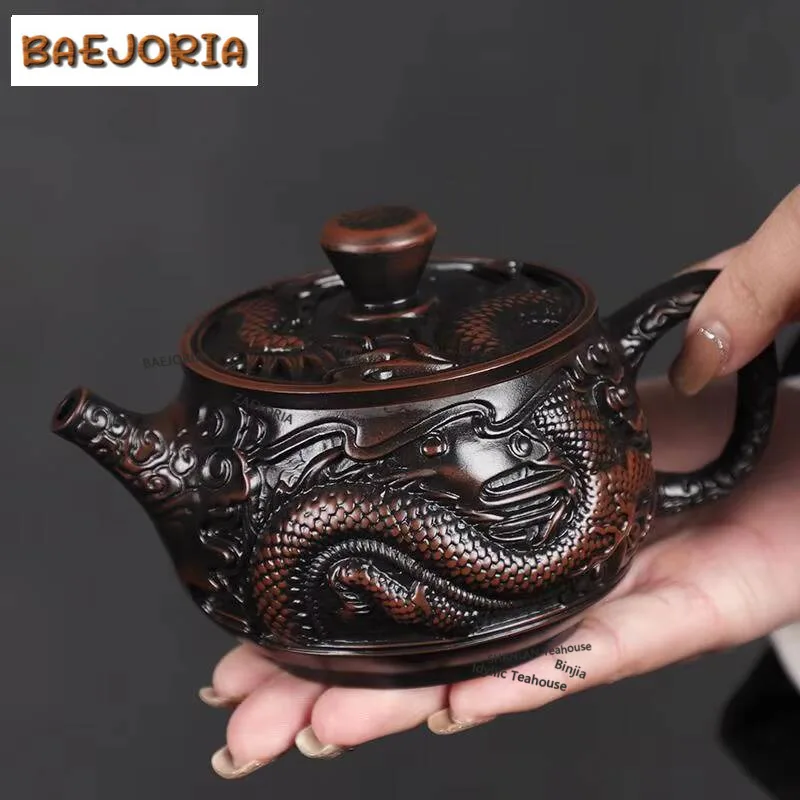 260ml Chinese Yixing Purple Clay Tea Pot Hand-carved Dragon Pattern Teapot Zisha Filter Teaware Customized Beauty Tea Infuser