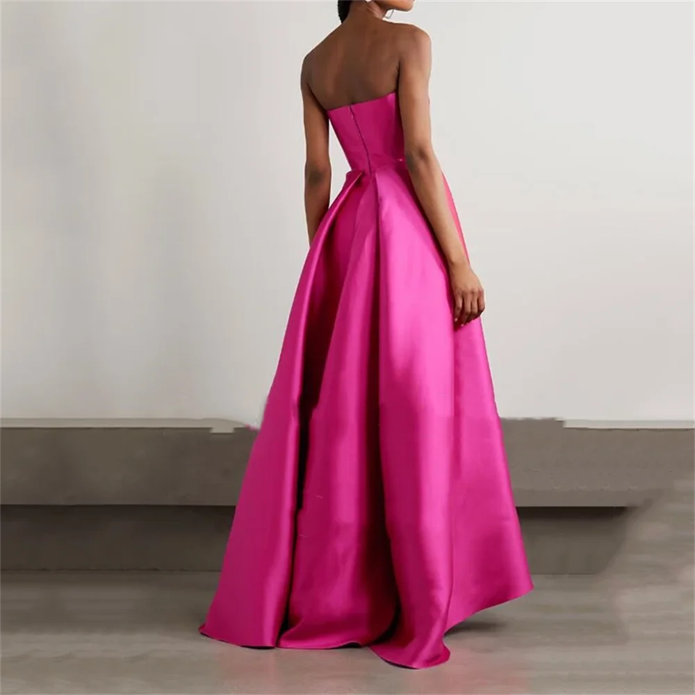 Cathy Hot Pink Simple A-line Prom Dress Off Shoulder Satin فستان سهره فاخر Elegant Detachable Train Sleeveless فساتين السهرة