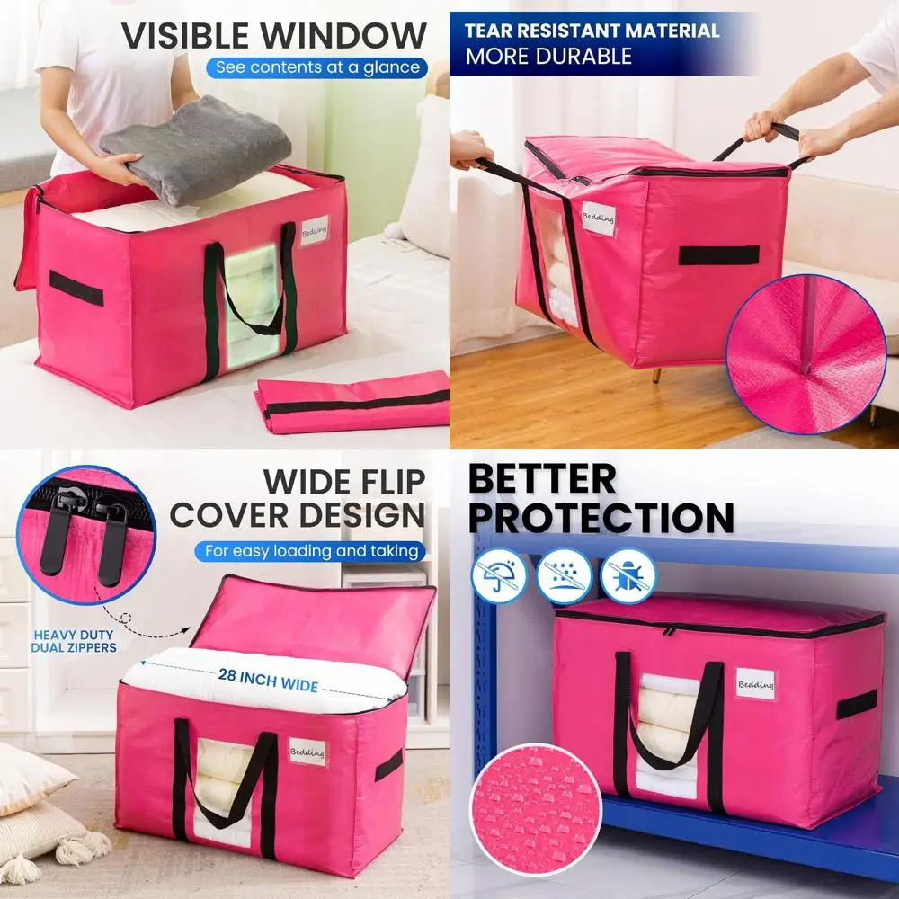 

Extra Large Pink Moving Bags, Heavy Duty with Clear Window and Wrap Handles, Space-Saving Storage for Moving