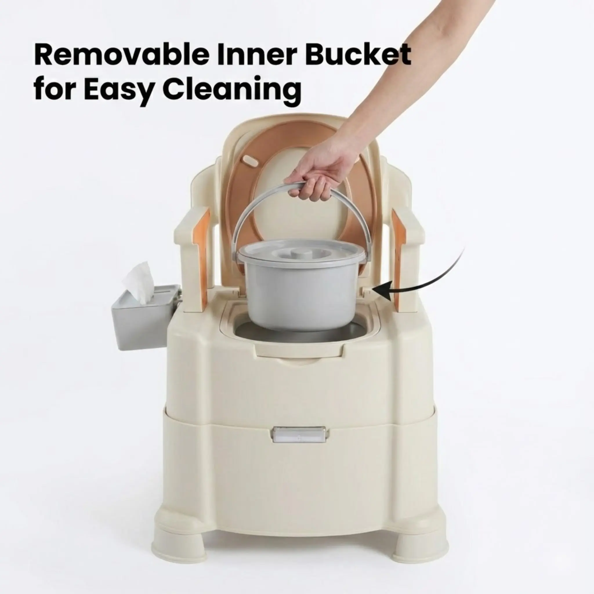 كرسي مرحاض محمول للعناية المنزلية بجانب السرير مع مقعد وسادة من البولي يوريثان وغطاء مانع للتسرب للرائحة