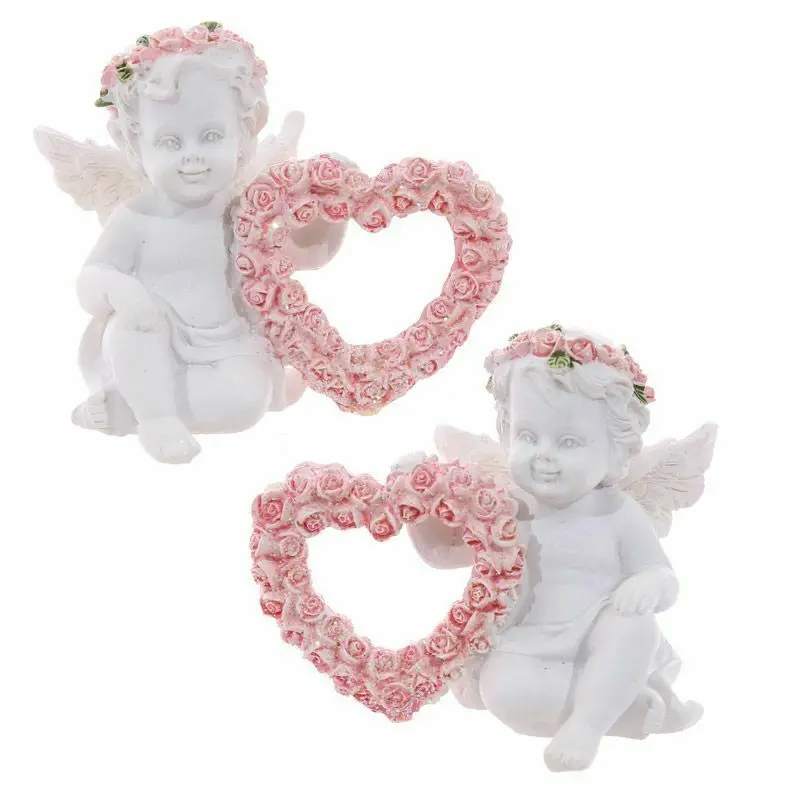 

2Pcs Lovely Love Rose Angel Ornament Statue Resin Crafts Home Living Room Garden Study Room Decor Holiday Wedding Decorations