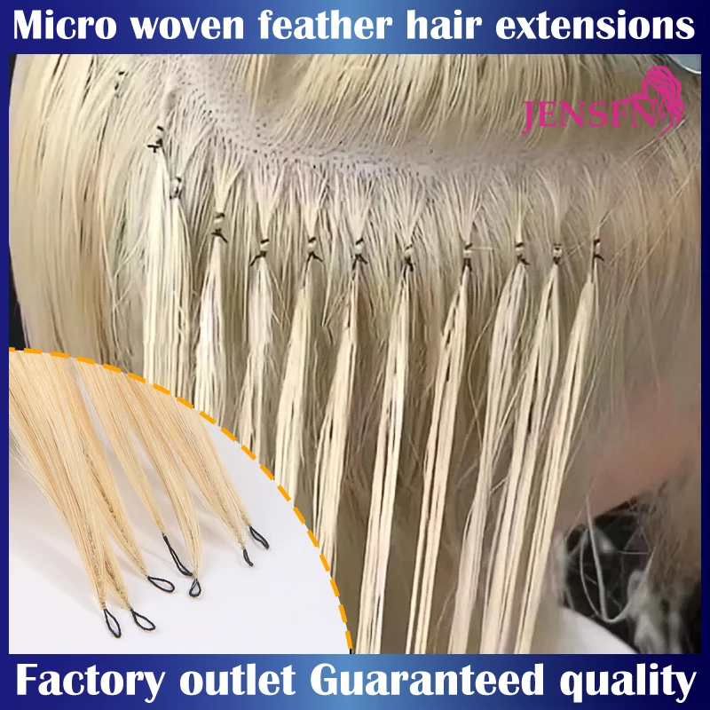 Micro Feather New Hair Extensions 100% Human Hair Straight Hand Knitting  16"-26" Inch 0.8g/Strand 613 Color Hair Salon Supplies