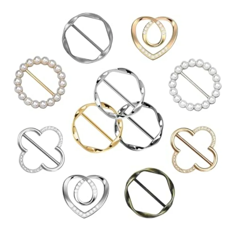 11PCS Scarf Ring Clip T-shirt tie clip for Women Fashion Metal Round Circle Clip Buckle Clothing Waist Tightene with 1 Storage