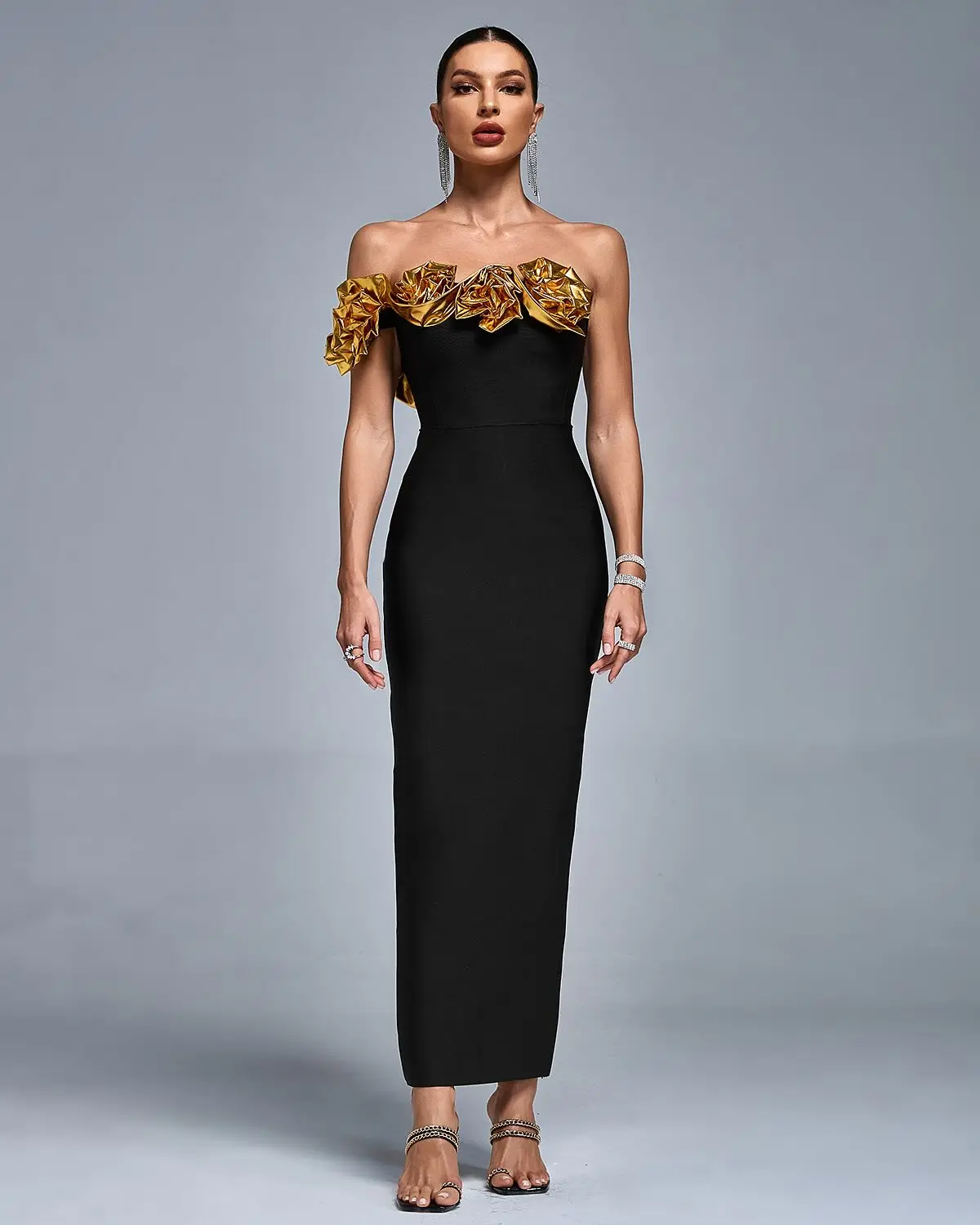

Customized Graceful Strapless Off The Shoulder Flowers Evening Dresses Delicate Contrast Color Vestido De Festa Vestid