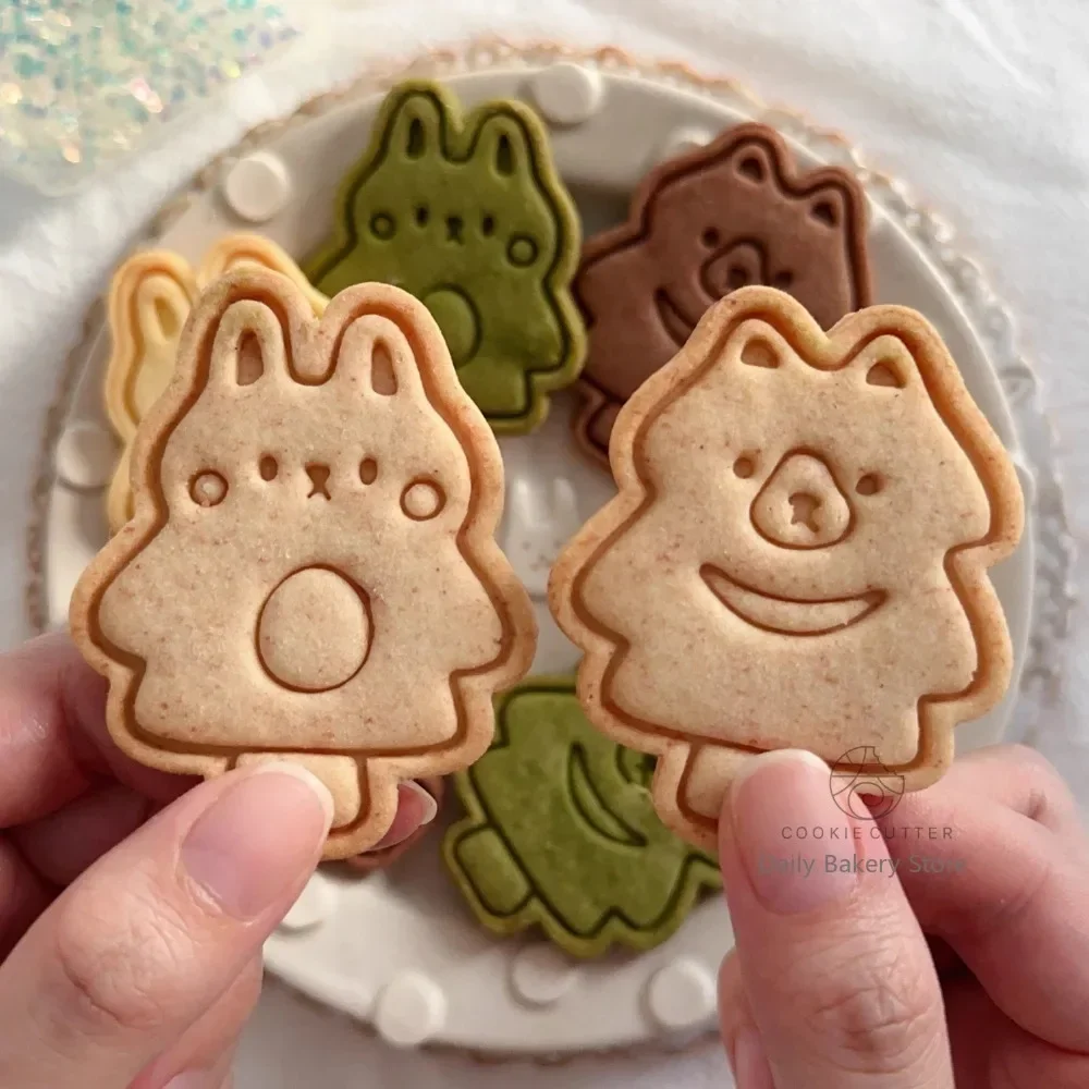 Christmas Cute Animal Cookie Cutter Mold Cartoon Rabbit Bear Ice Cream Shaped Biscuit Mold Fondant Baking Cake Decorating Tool