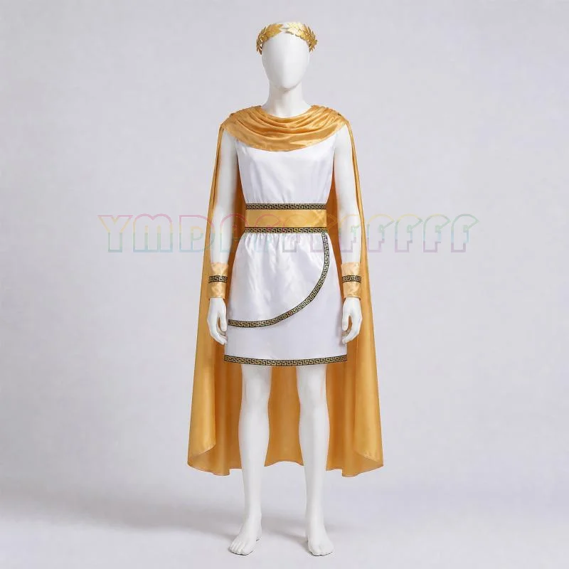 Spot Men's Greek Roman Zeus King Costume Warrior Apron Headwear Bracelet Robe Cloak Scepter Role Playing Performance Dress Hallo - view 2