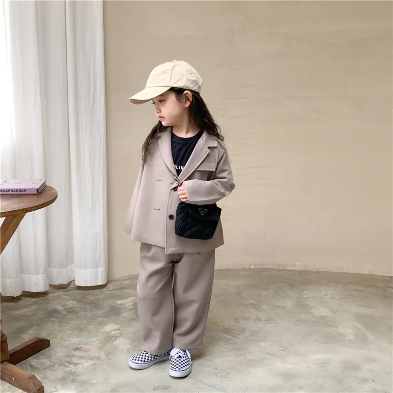 2022 New Korean Version Children'S Polyester Suit Suit Long-Sleeved Blazer Pants 2-Piece Single-Breasted Girls Blazer Suit LC799