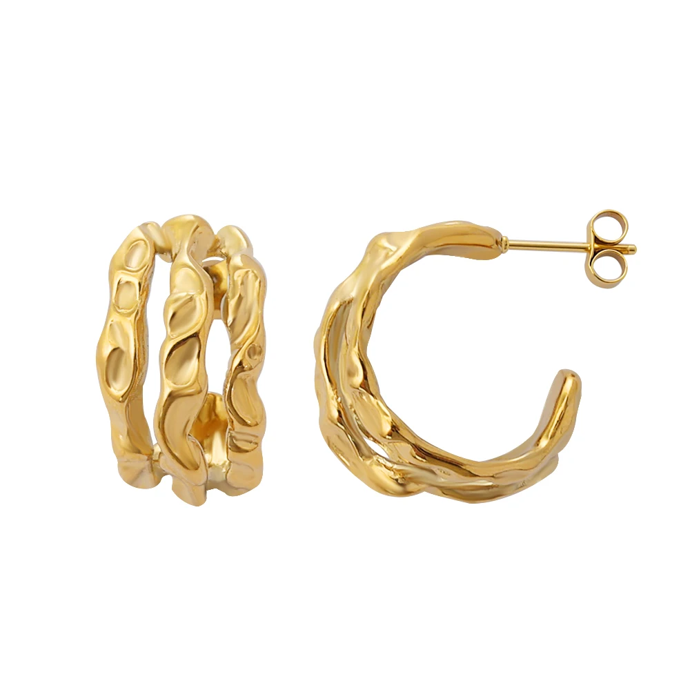JINHUI Minimalist C-shaped multi-layer irregular gold-plated earrings, colorfast and waterproof women's jewelry gift