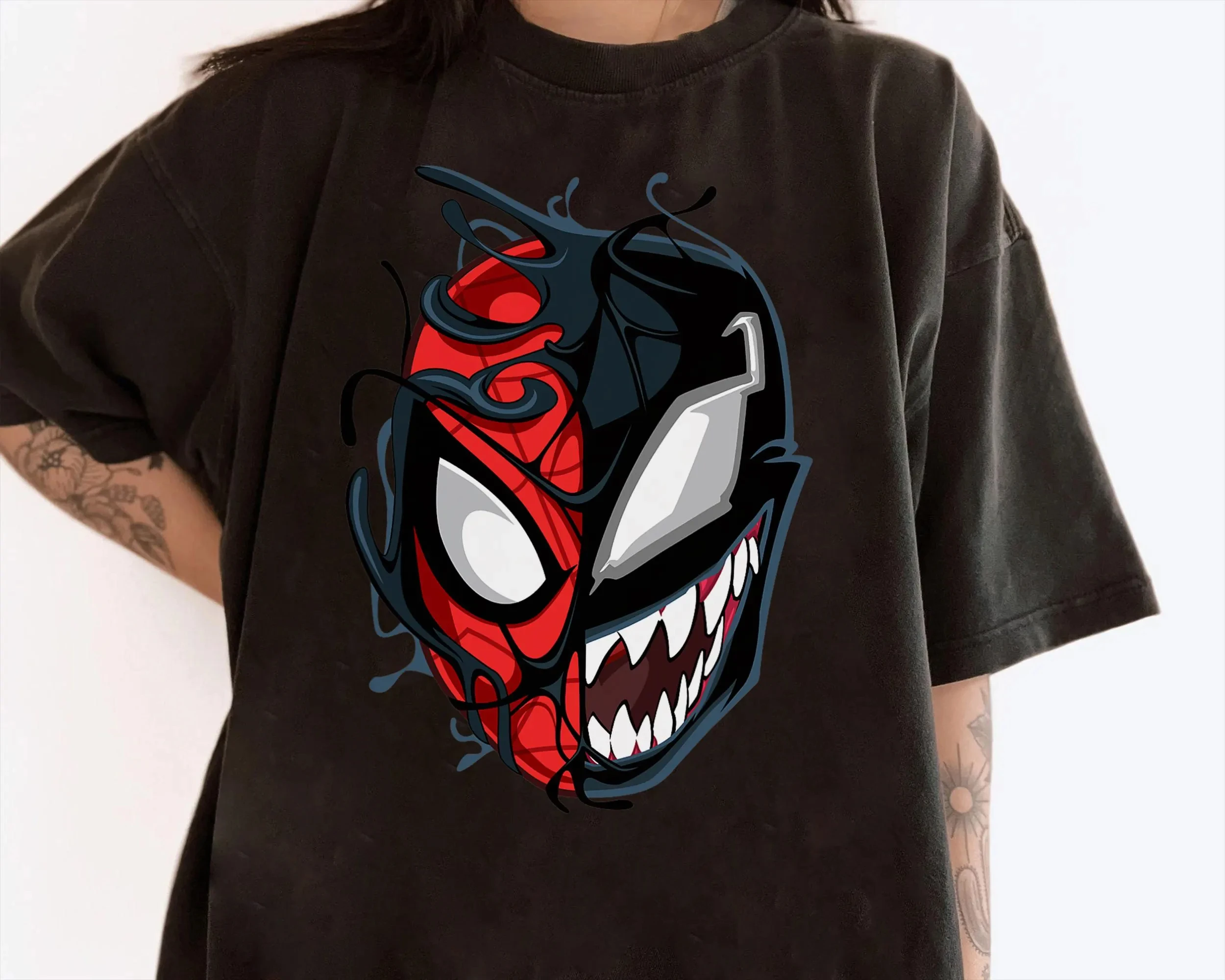 Marvel Spider-Man Maximum Venom Spider-Man Camisa de cara grande Camisa a juego familiar de Disneyland Camisa de cómic de Marvel