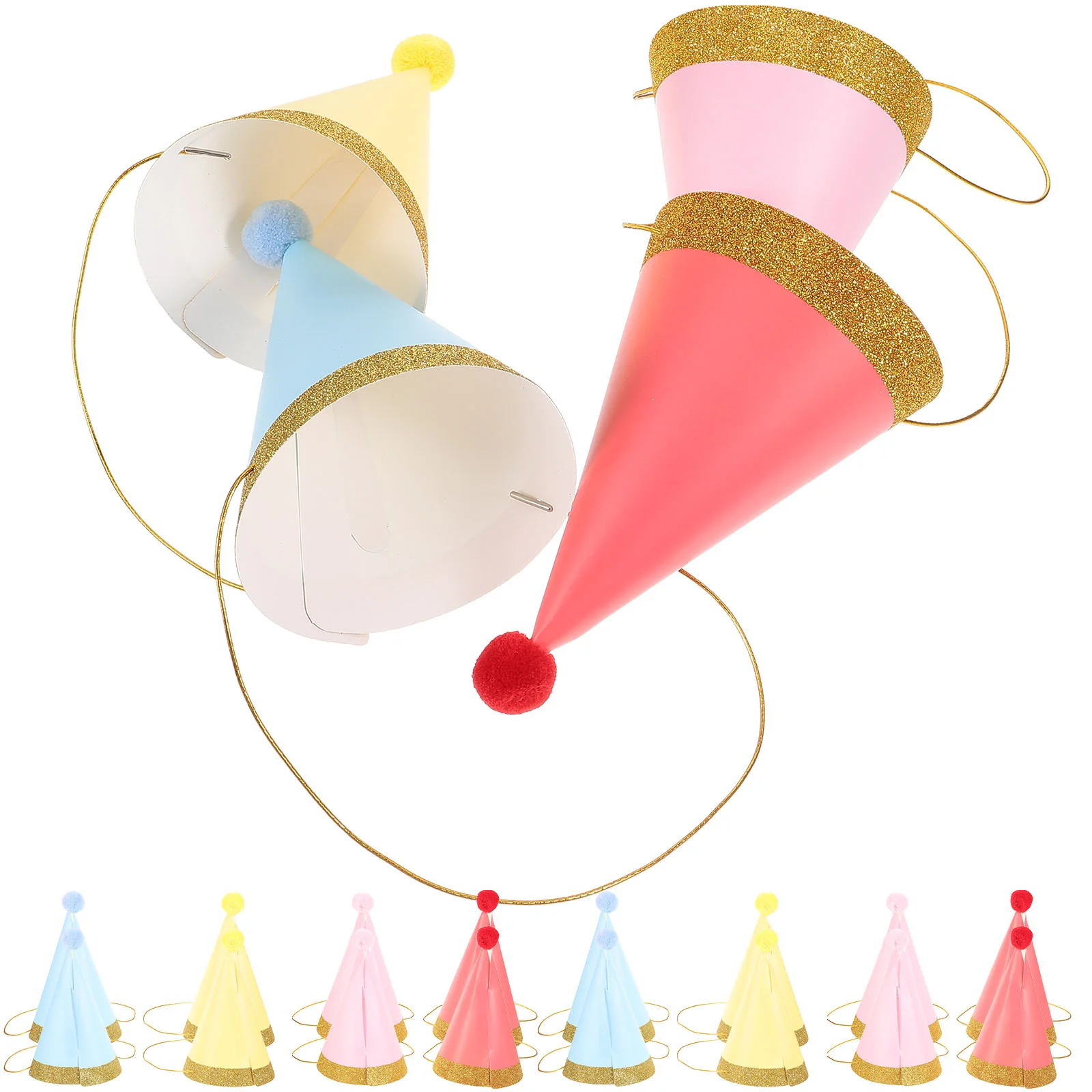 12 Pcs Kid Presents Pompom Party Hat for Cone Birthday Cute Photo Props Cap Childrens Gifts