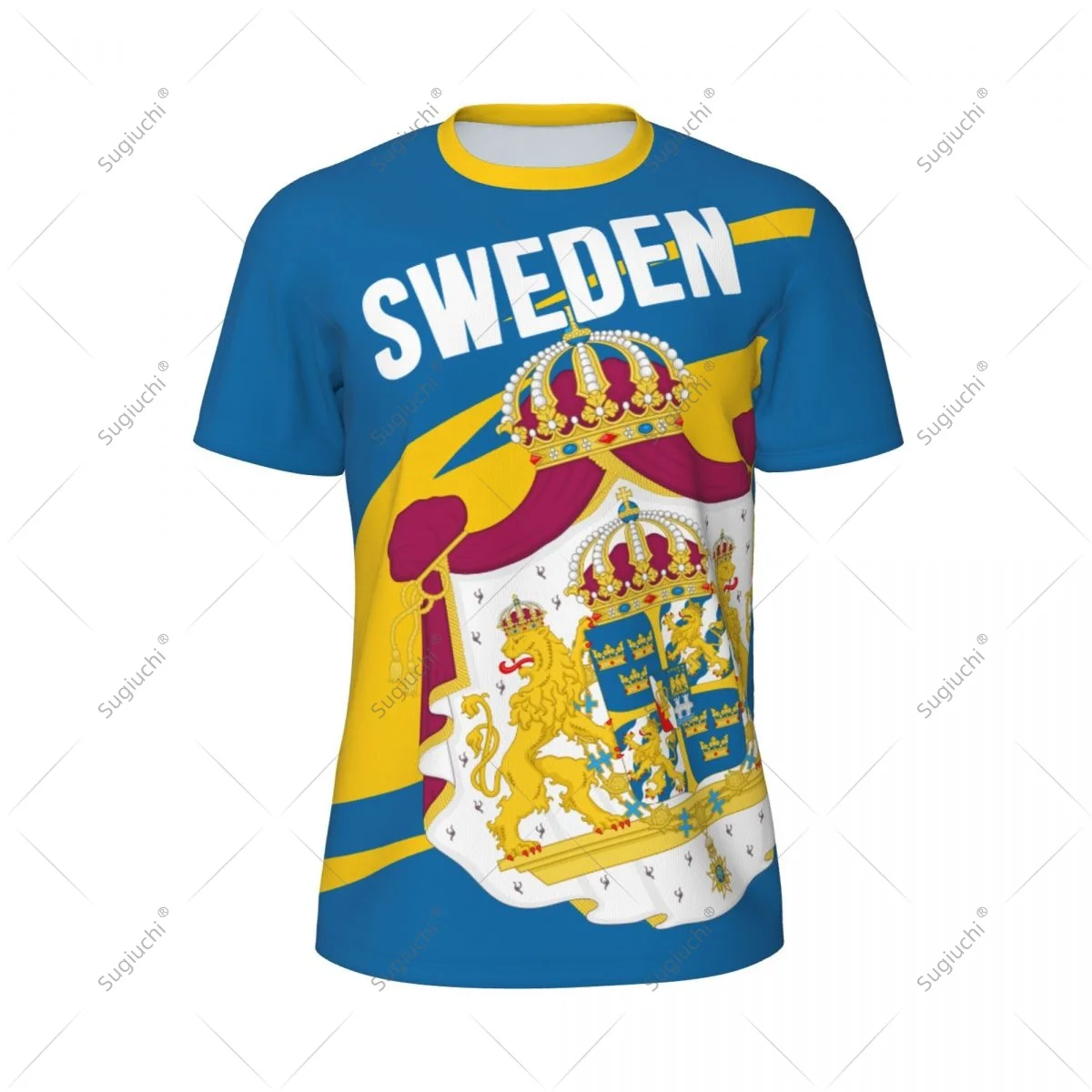 Sweden Flag Men Sports T-shirt Women Tees jersey for Soccer Football Running Bike Tennis Fitness Fans view 2