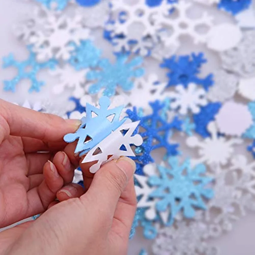 50 Pieces Glitter Snowflakes Foam Stickers Self-Adhesive Winter Snowflake  for Christmas Party and DIY Craft Projects