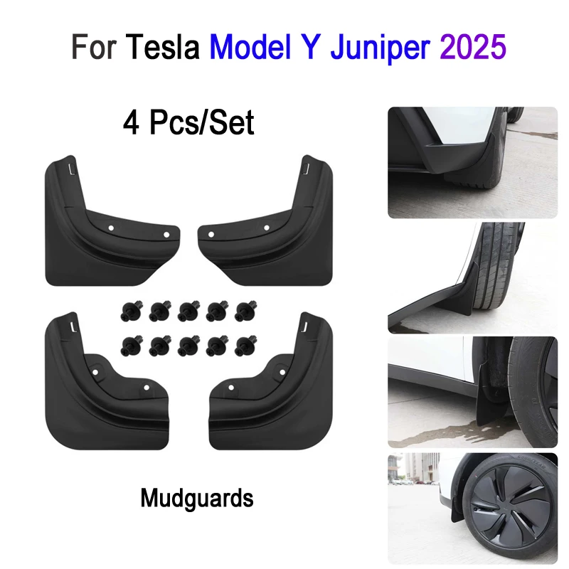 

4pcs/set Car Wheel Mudguards For Tesla Model Y Juniper 2025, TPE Plastic Tire Splash Guards Fenders, Not Need Drilling