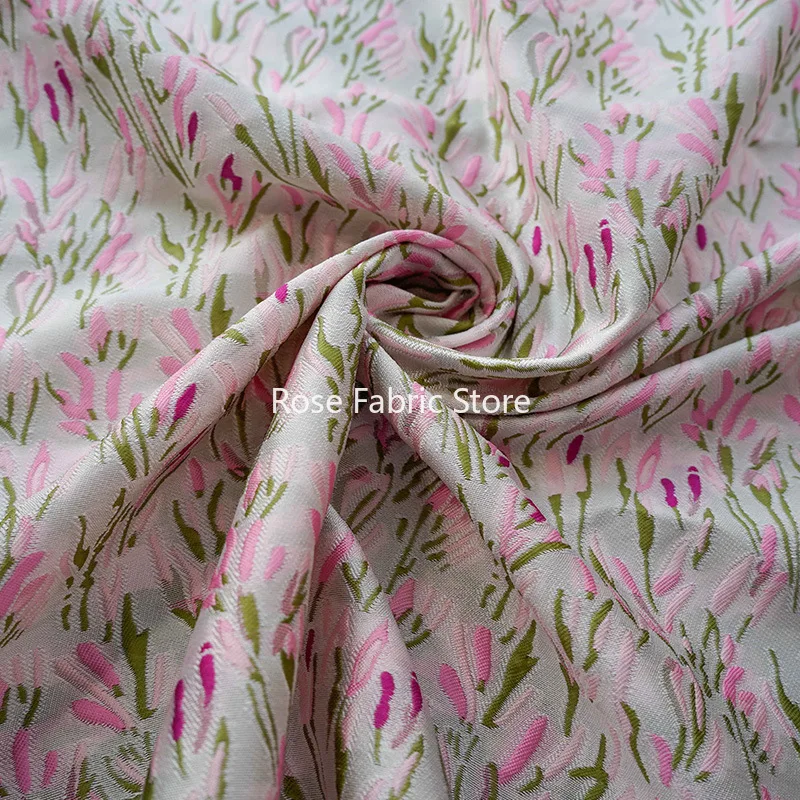 1 meter Peach Pink Flower Jacquard Fabric Spring Summer Women's Tops Dress Decorative Fabric