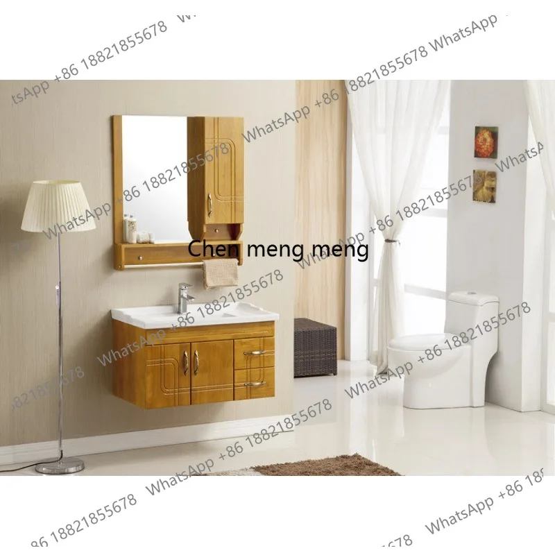 Oak bathroom cabinet, integrated ceramic basin, hanging cabinet, bathroom wash basin, ceramic basin, washbasin 80 * 46