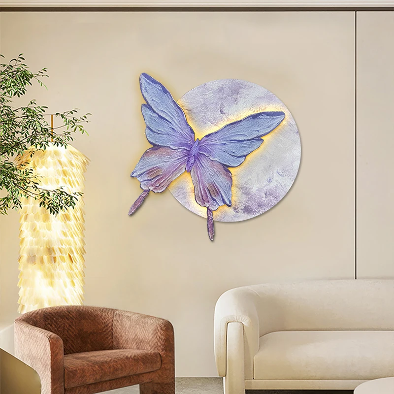 led lighting sandstone decorative paintings, sofa background wall with lights, living room hanging paintings, retro bedroom ligh