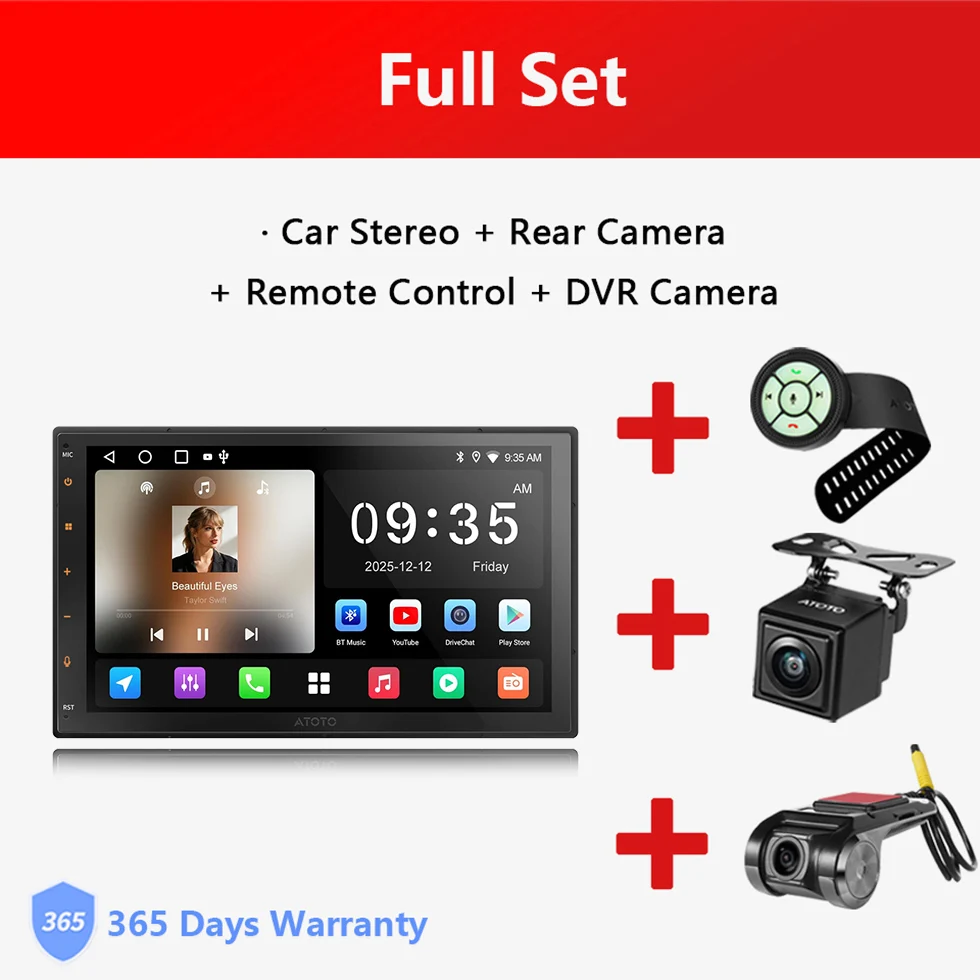 7 inch Android Double Din Radio met Sat Nav, 2 Din Autostereo CarPlay Scherm Android Auto Draadloos, WiFi Bluetooth AI DriveChat EQ/RDS/DSP Head Units A5L Atotozone
