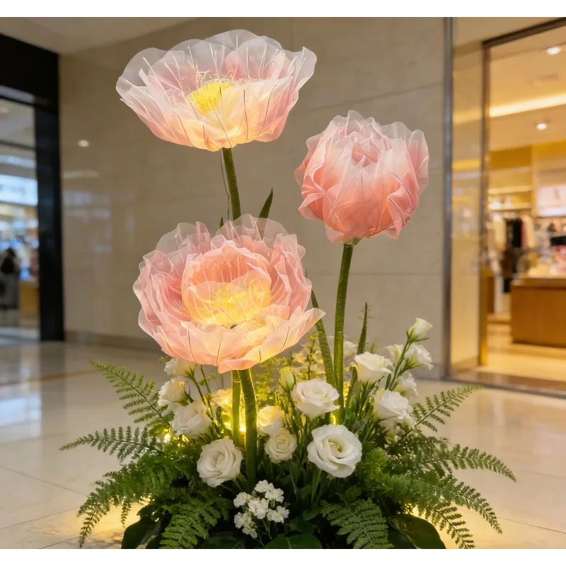 Wedding decoration Large automatic opening and closing peony flower simulation flower Dynamic peony flower mall decoration