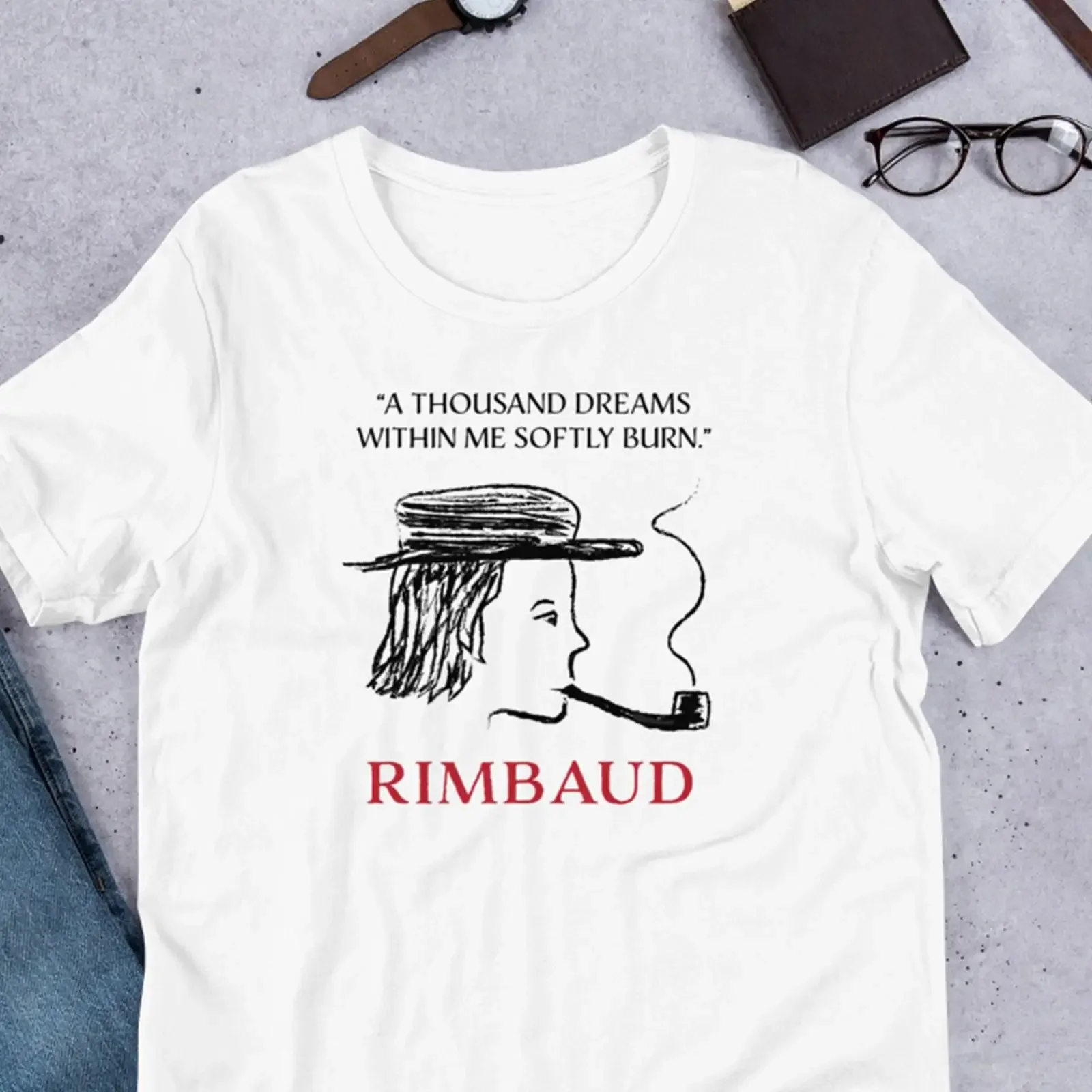 Arthur Rimbaud Inspiring Quote T Shirt Literary Poet Classic Literature Casual Top for Book Lovers vintage Washed graphic homme
