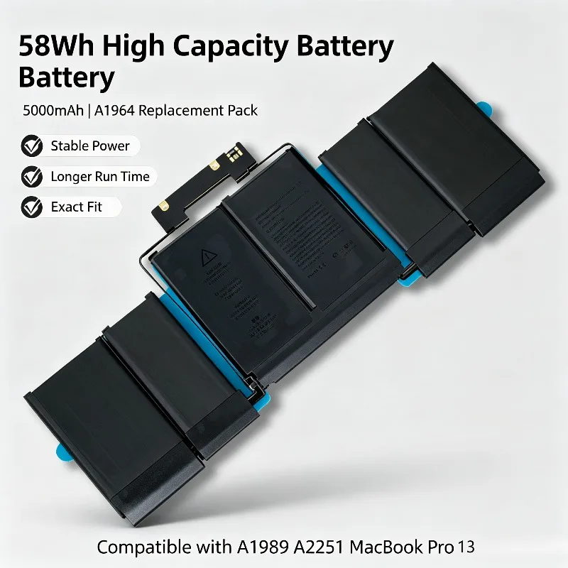 For MacBook Pro 13 Inch Replacement Battery A1989 A2251 A1964 58Wh High Capacity, Longer Battery Life, Easy Install