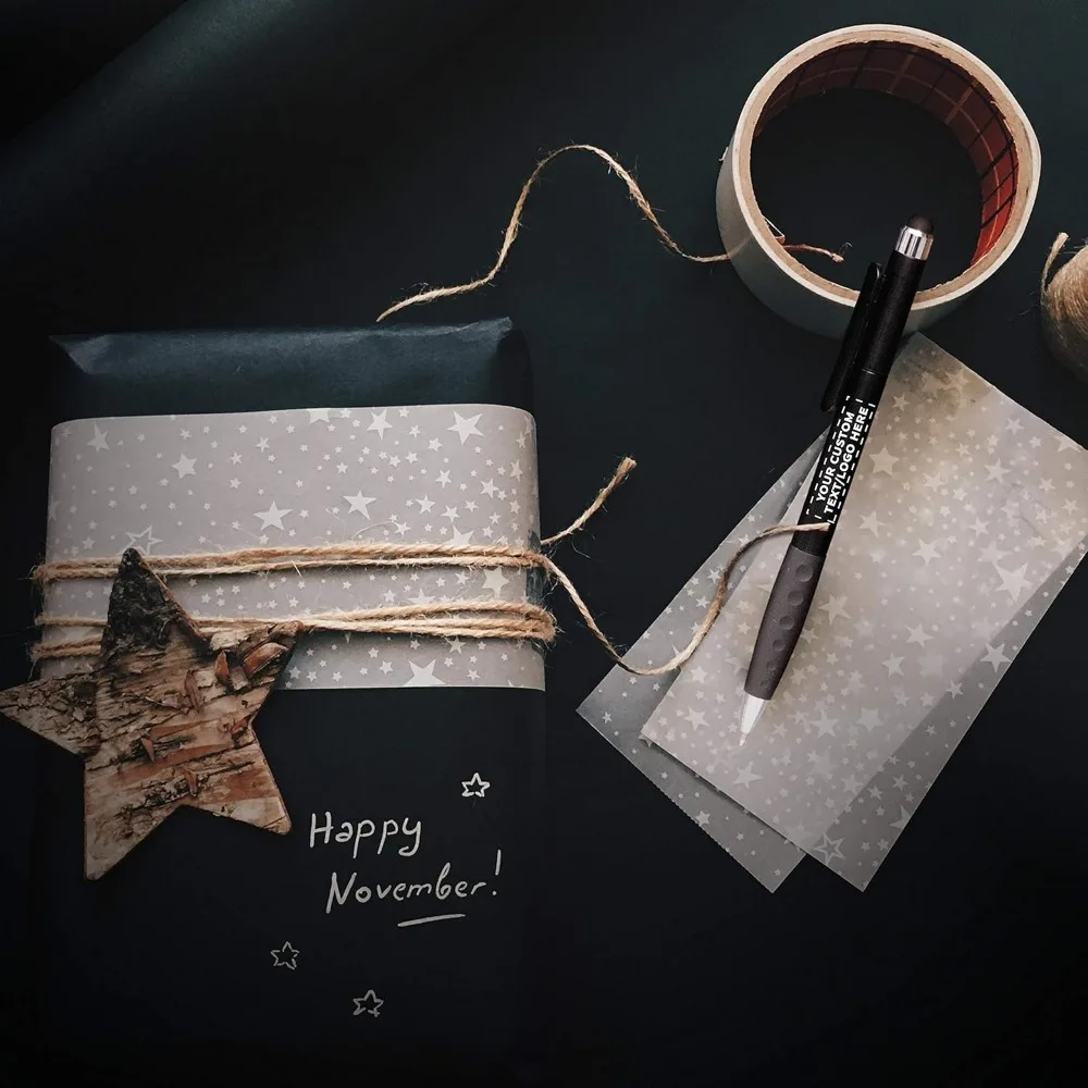 50 عبوة من أقلام القلم البلاستيكية الملتفة القابلة للتخصيص مع نص وشعار شخصي - أسود - مثالية للمناسبات الترويجية