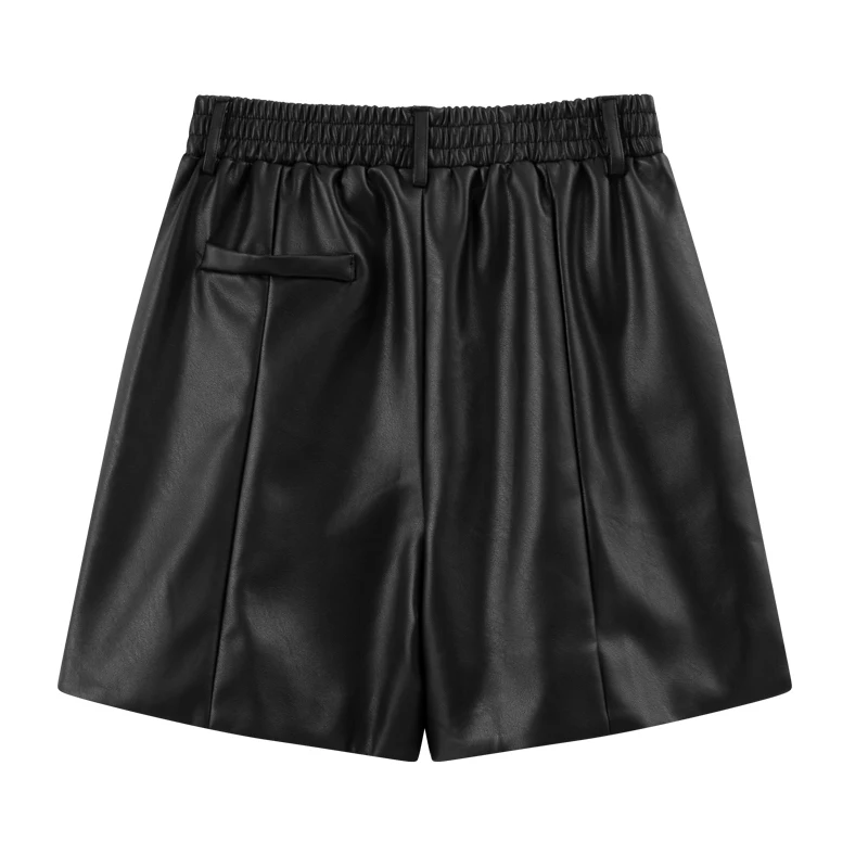 2026 ربيع وصيف جديد عالية الخصر بولي Leather السراويل الجلدية المرأة عادية فضفاض مرونة الخصر ألف خط واسعة الساق التخسيس التمهيد السراويل #2