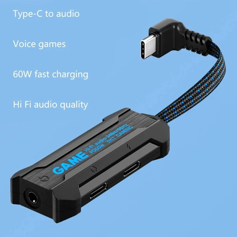 1 PCS Type-C To Audio Adapter Cable 60W Fast Charging Elbow Portable Video And Audio Conversion Cable Black TYPEC Adapter Cable