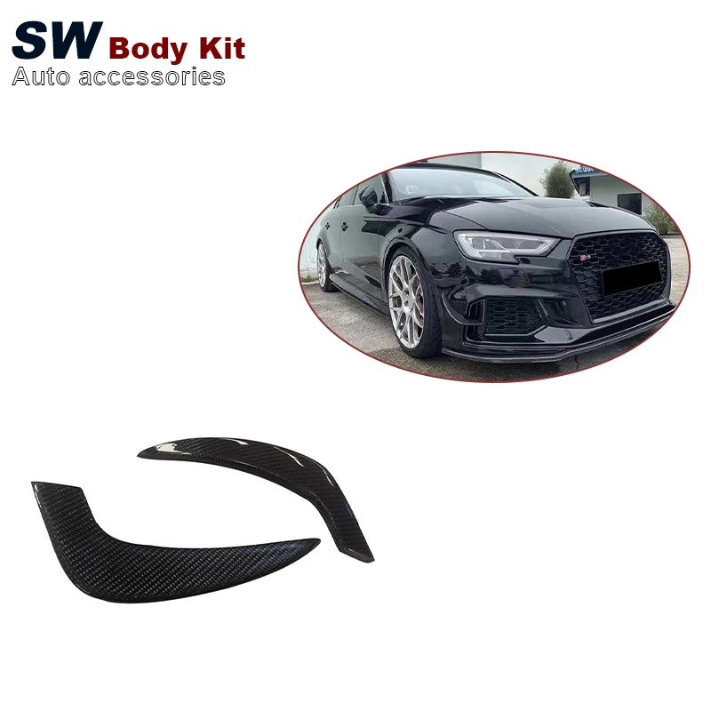 

2PCS Carbon Fiber Front Bumper Canard for Audi A3 RS3 2017-2019 Front bumper Lip Fin Splitter Spoiler Canard Body Kit