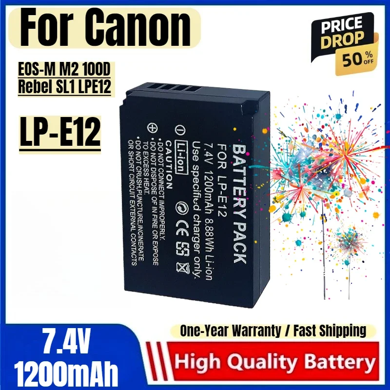 LP-E12 Battery 7.4V 1200mAh Rechargeable Batteries and Charger for Canon EOS-M M2 100D Rebel SL1 LPE12 Camera Battery