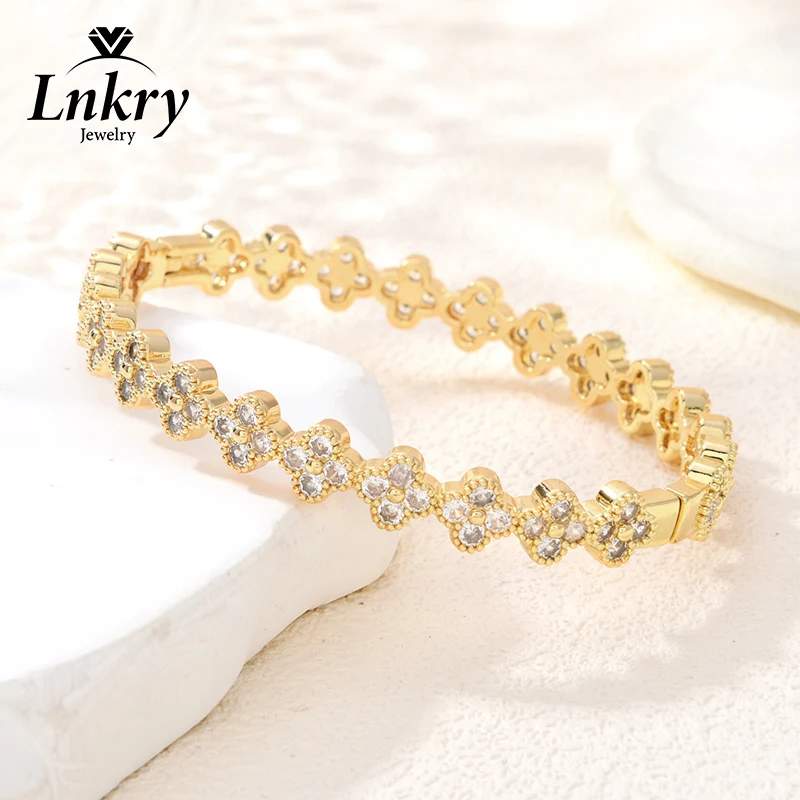 

Браслет-цепочка Lnkry Classical Elegance с муассанитом, 14-каратное золотое покрытие, браслет с четырехлистным цветком для женщин, свадебные украшения, подарки
