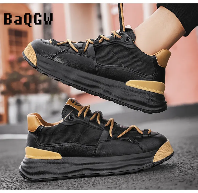 Spring Autum Leather Men Sneakers Hip-hop Casual Board Shoes Punk Height Increasing Platform Running Shoes Zapatillas Hombre