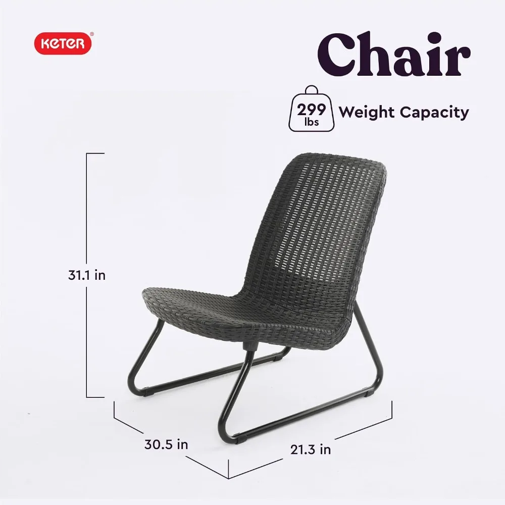 3 Piece Resin Wicker Patio Furniture Set with Side Table for Outdoor Spaces in Dark Grey