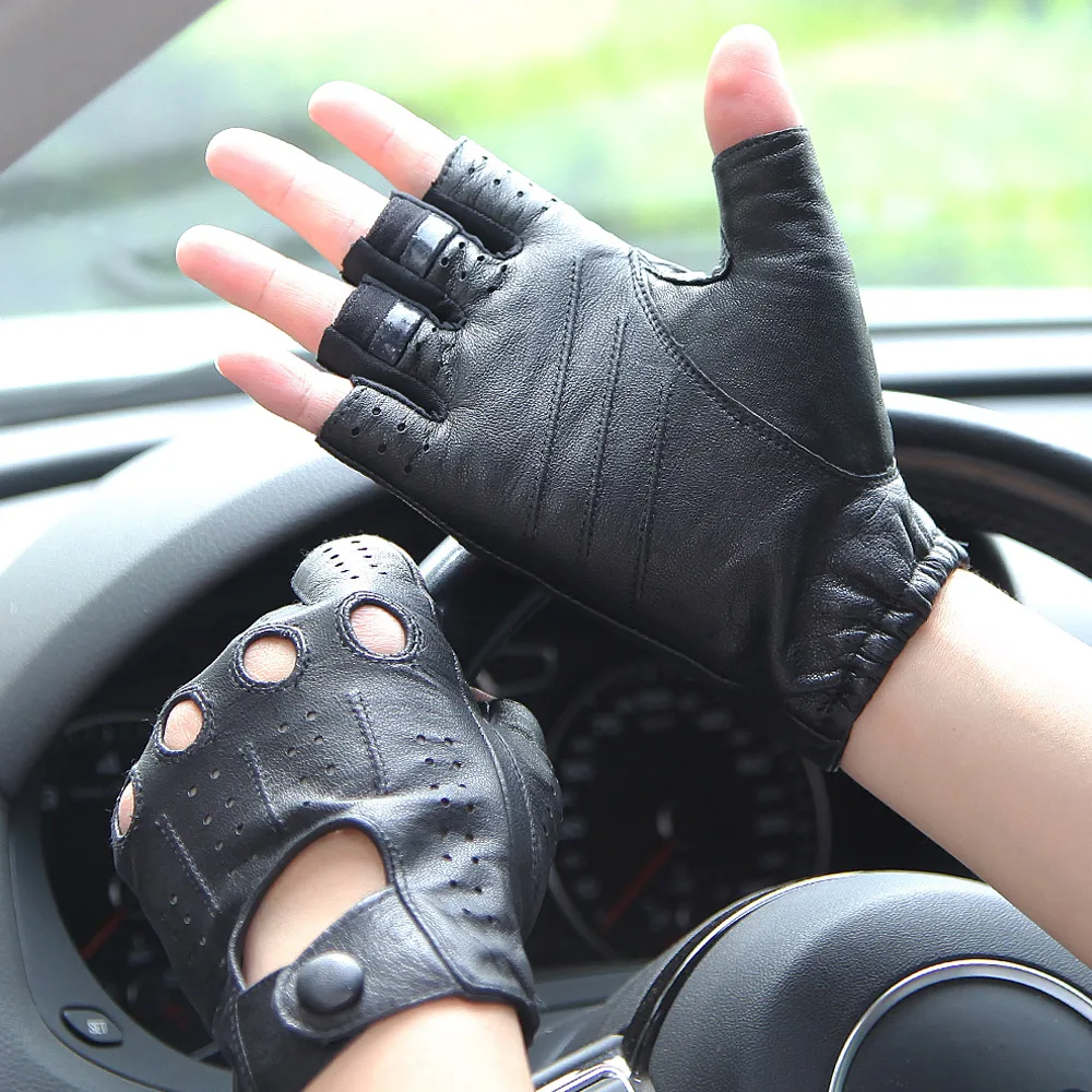 

Half Finger Real Leather Men Gloves Summer Driving Breathable Wear-Resistant Fighting Fingerless Sheepskin Gloves Male EM102P