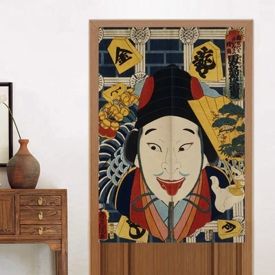 Ukiyo-E Pattern Geisha Japanese Split Noren Door Curtain Linen Doorway Curtains for Kitchen Privacy Partition Door Decoration