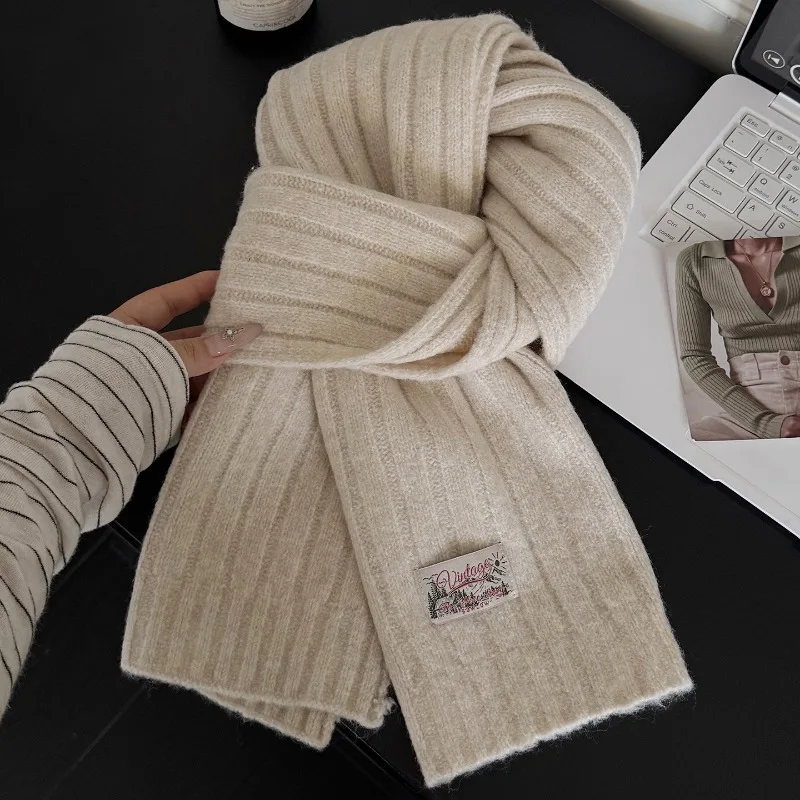 

Японский винтажный шерстяной однотонный уютный шарф, женский и мужской мягкий теплый утолщенный шарф для женщин и мужчин, зимний шерстяной глушитель в рубчик