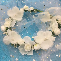 Corona de flores de boda para mujer, diadema nupcial, corona de pelo Floral con cinta, tocado para niña, accesorios para el cabello