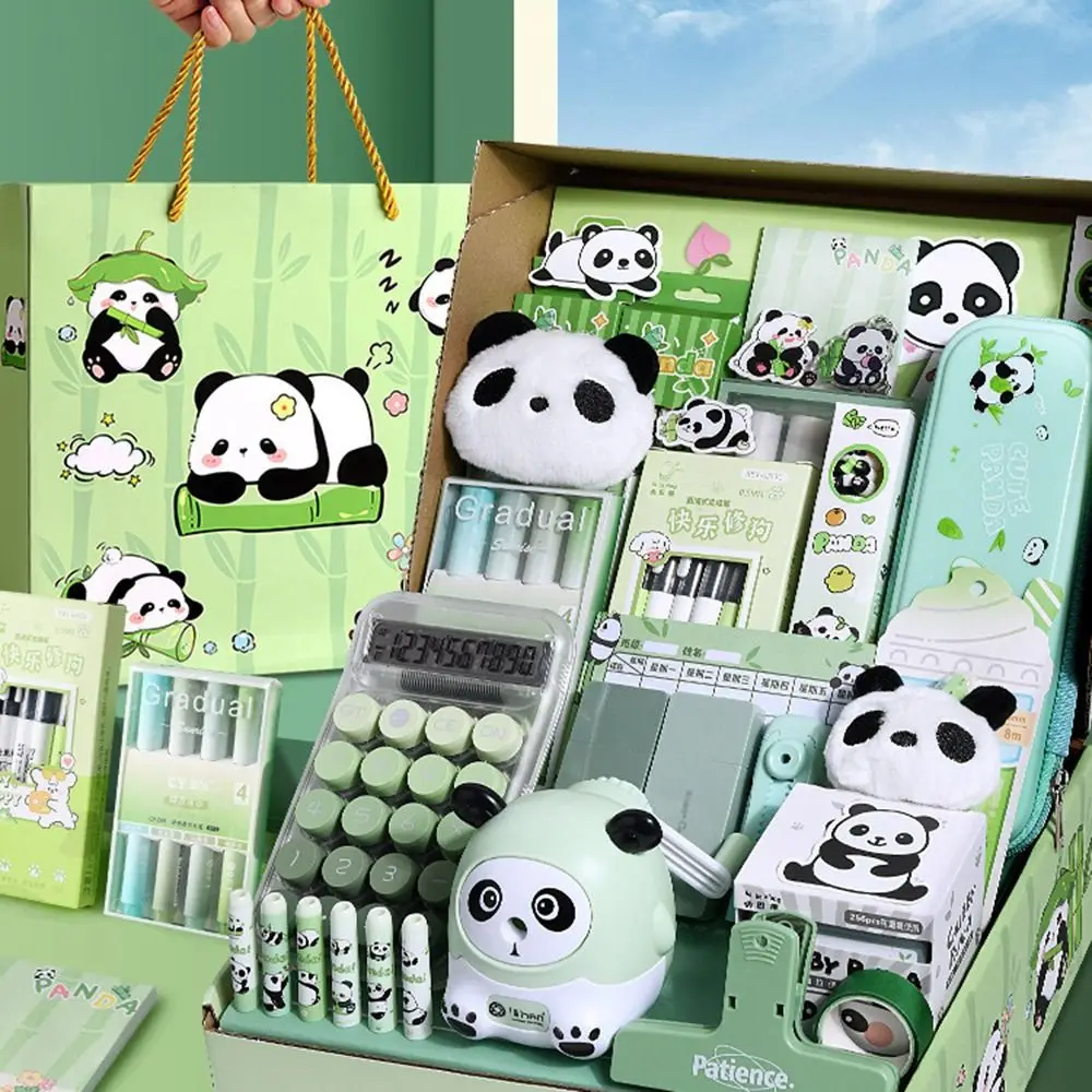 Durable Student Gift Panda Stationery Set Stickers Pencil Case Stationery Gift Pack Learning Supplies Handbag Ruler Set