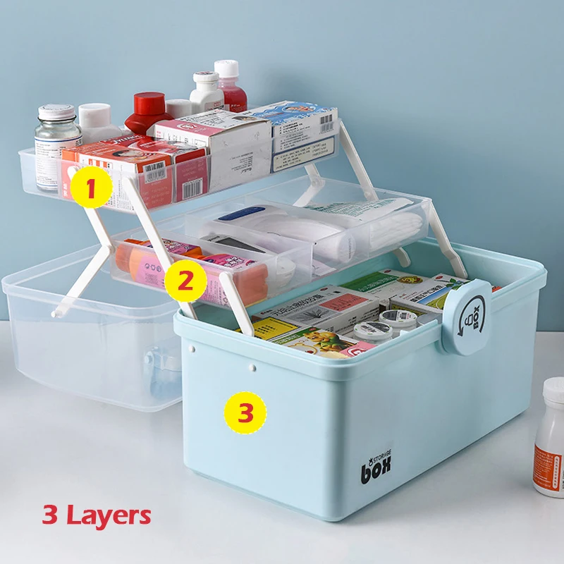 Plastic Tier Medicine Boxes Storage Box Large Capacity Drawer Sundries Organizer Folding Medicine Chest Storage First Aid Kit