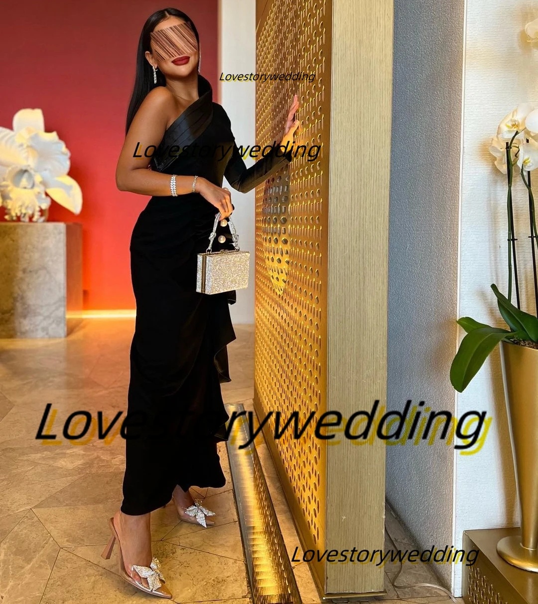 Lovestory Black Mermaid Prom Dresses Saudi Arabia Women Wear Party Buttons Long Sleeve Ruffles Evening Trumpet Gowns