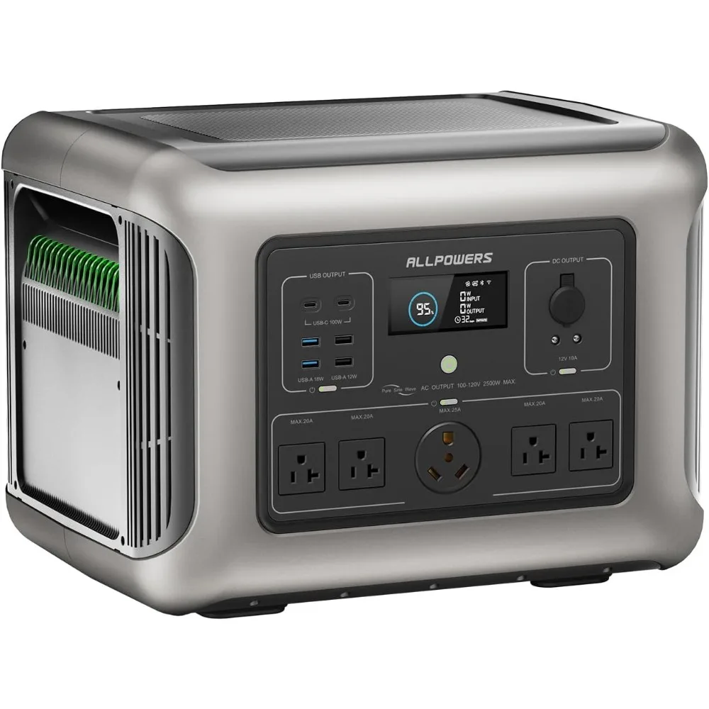 

Portable Power Station with 5 2500W AC Power Sockets, LiFePO4 Solar Generator, UPS Battery Backup Power Supply, 2016Wh